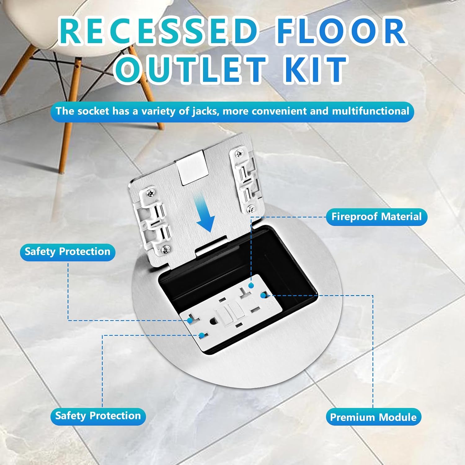 KYHSHJ Recessed Circular Floor Socket Kit with2* 20 Amp Stainless Steel GFCI Tamper Receptacle Outlet,Corrosive Resistant Hardware，Silver