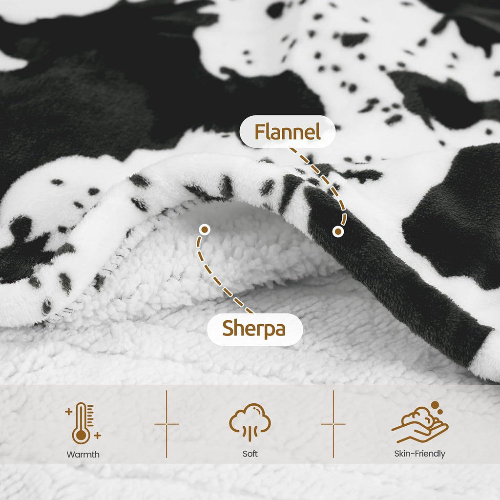 Electric Blanket Twin Size - Reversible Sherpa & Flannel, 62"× 84" Heated Throw Blanket with 6 Heat Settings & 1-12H Timer, Machine Washable, Warm Gift for Women, Black Cow Print
