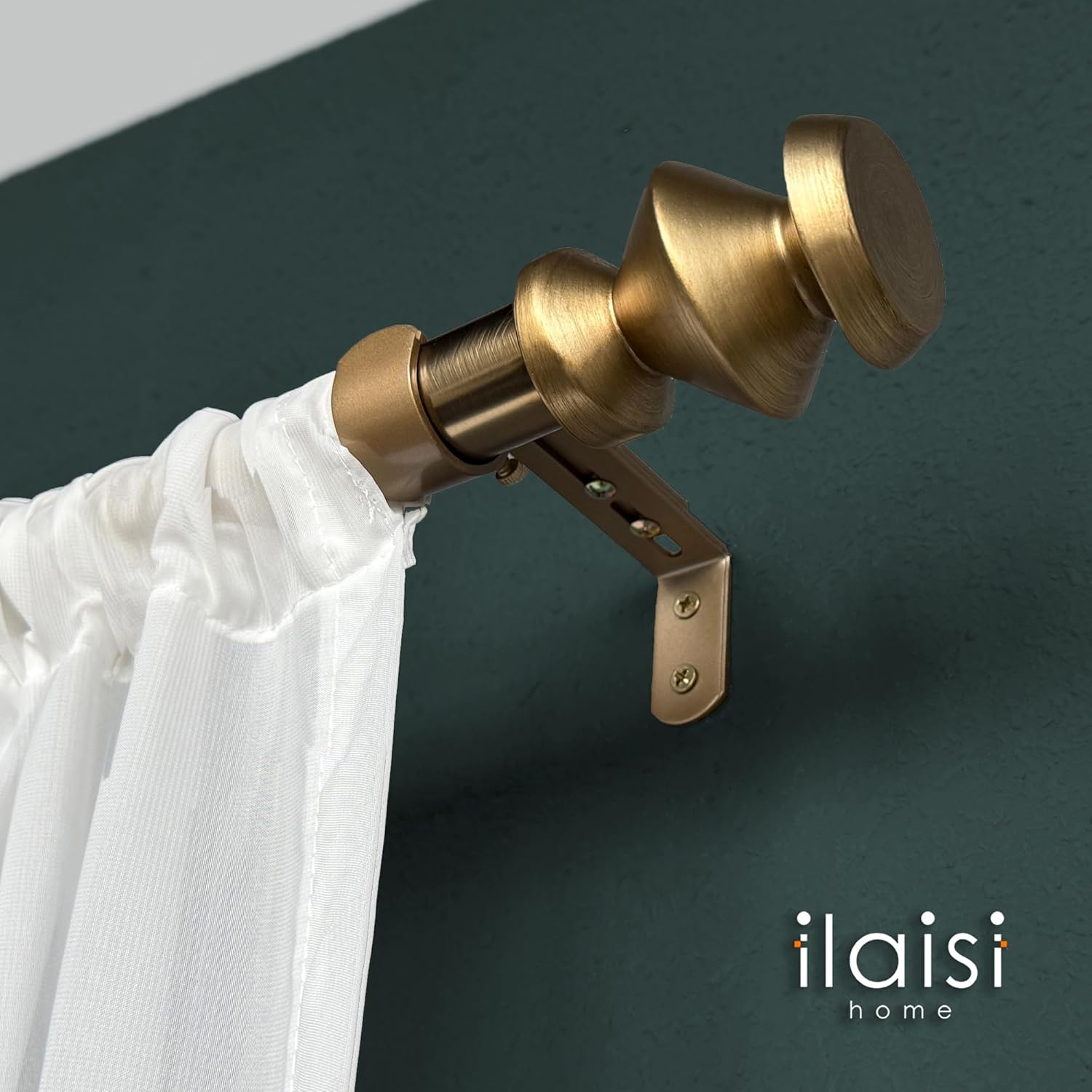 1-1/8 Inch Diameter Warm Gold Curtain Rods with Modern Geometric Finials, 36-72'' Telescoping Single Curtain Rods for window width 24-68 inch, 1 pack