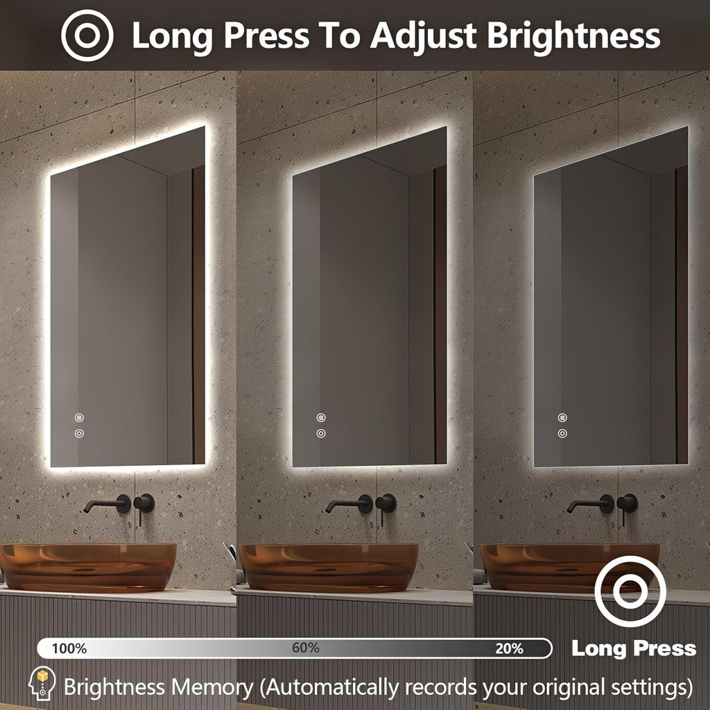 Niccy Led Mirror for Bathroom, 40"x24" Frameless Backlit Mirror for Wall Lighted Mirror with Bedroom 3 Color, Defogger, Explosion-Proof, HD Glass and IP65 Vanity Mirror Horizontal or Vertical