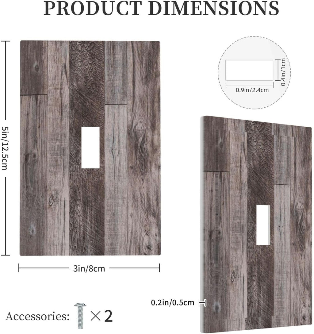 Decorative Light Switch Cover Rustic Dark Grey Wood Retro Country Wooden 1 Gang Single Toggle Device Electrical Faceplate Switchplates Decorator Outlet Wall Plate for Farmhouse Cabin