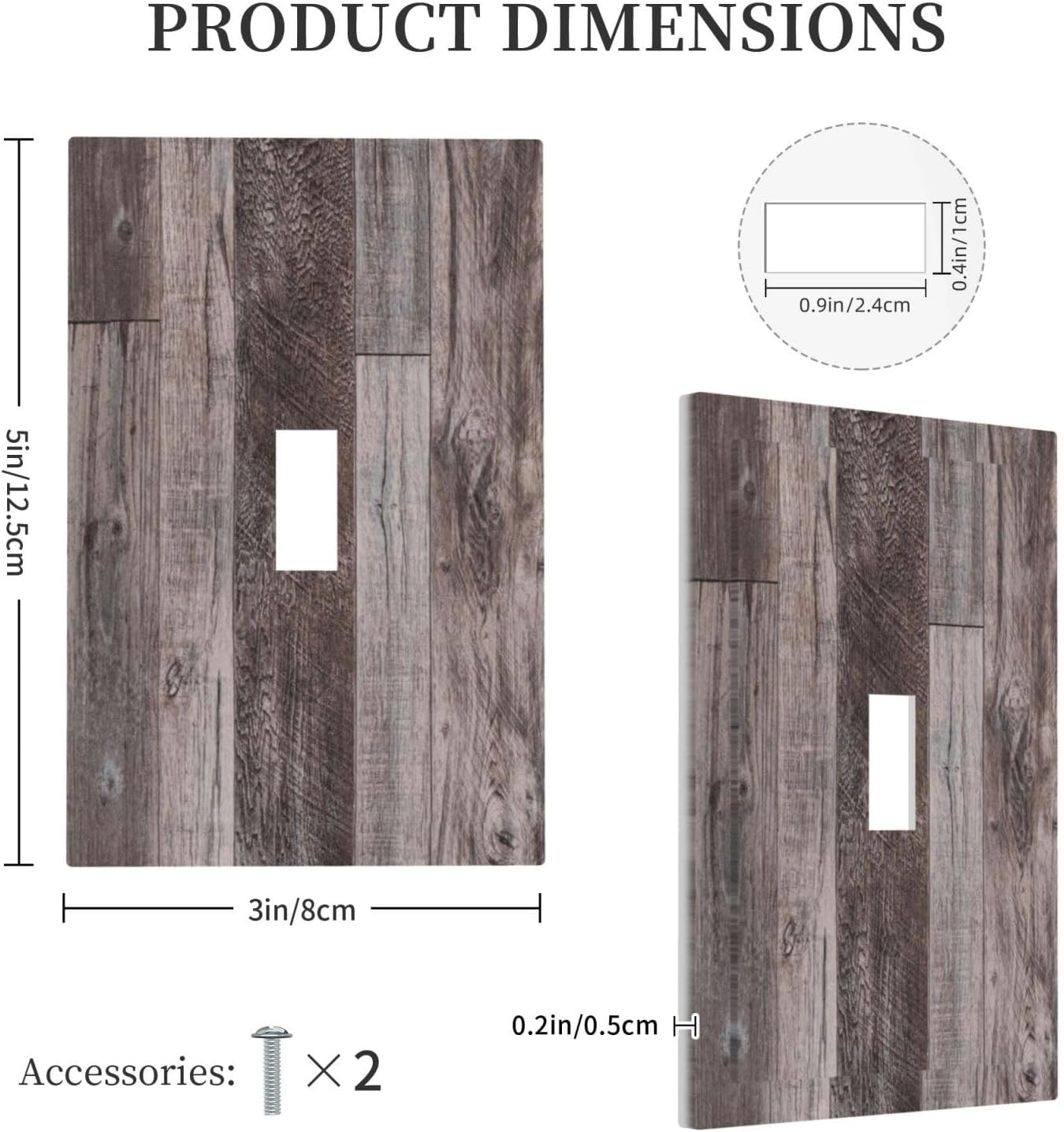 Decorative Light Switch Cover Rustic Dark Grey Wood Retro Country Wooden 1 Gang Single Toggle Device Electrical Faceplate Switchplates Decorator Outlet Wall Plate for Farmhouse Cabin