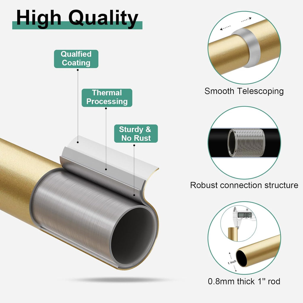 Gold Curtain Rods for Windows 66 to 120 inch,1" Adjustable Heavy Duty Window Curtain Rod Leaf Finials,Rustic Decorative Drapery Rods Set,Size:36-120''