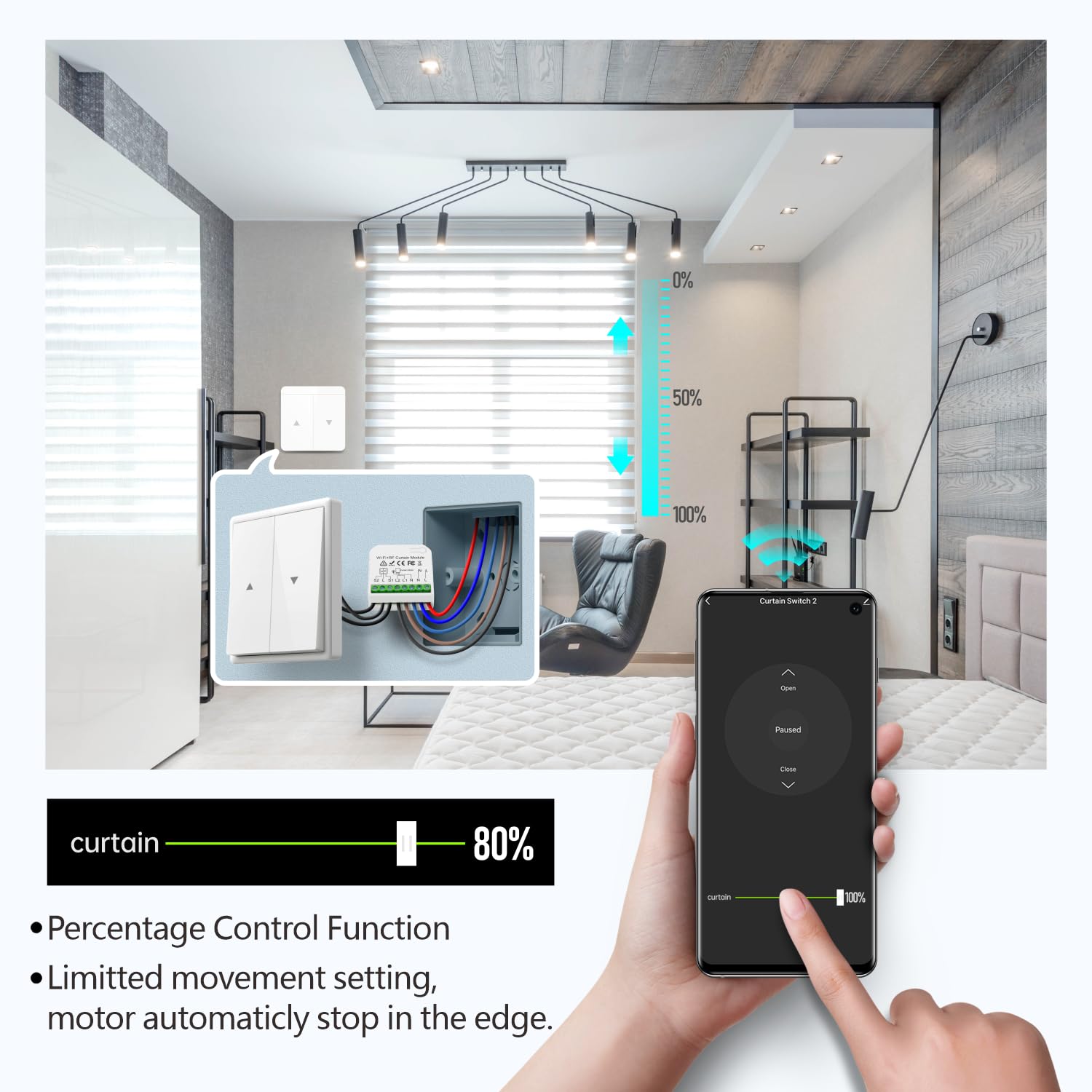 DieseRC WiFi Smart Roller Shutter Controller Module with 433Mhz RF Remote Control, Tuya APP WiFi Control Compatible with Alexa/Google Home APP Control and Manual Switch