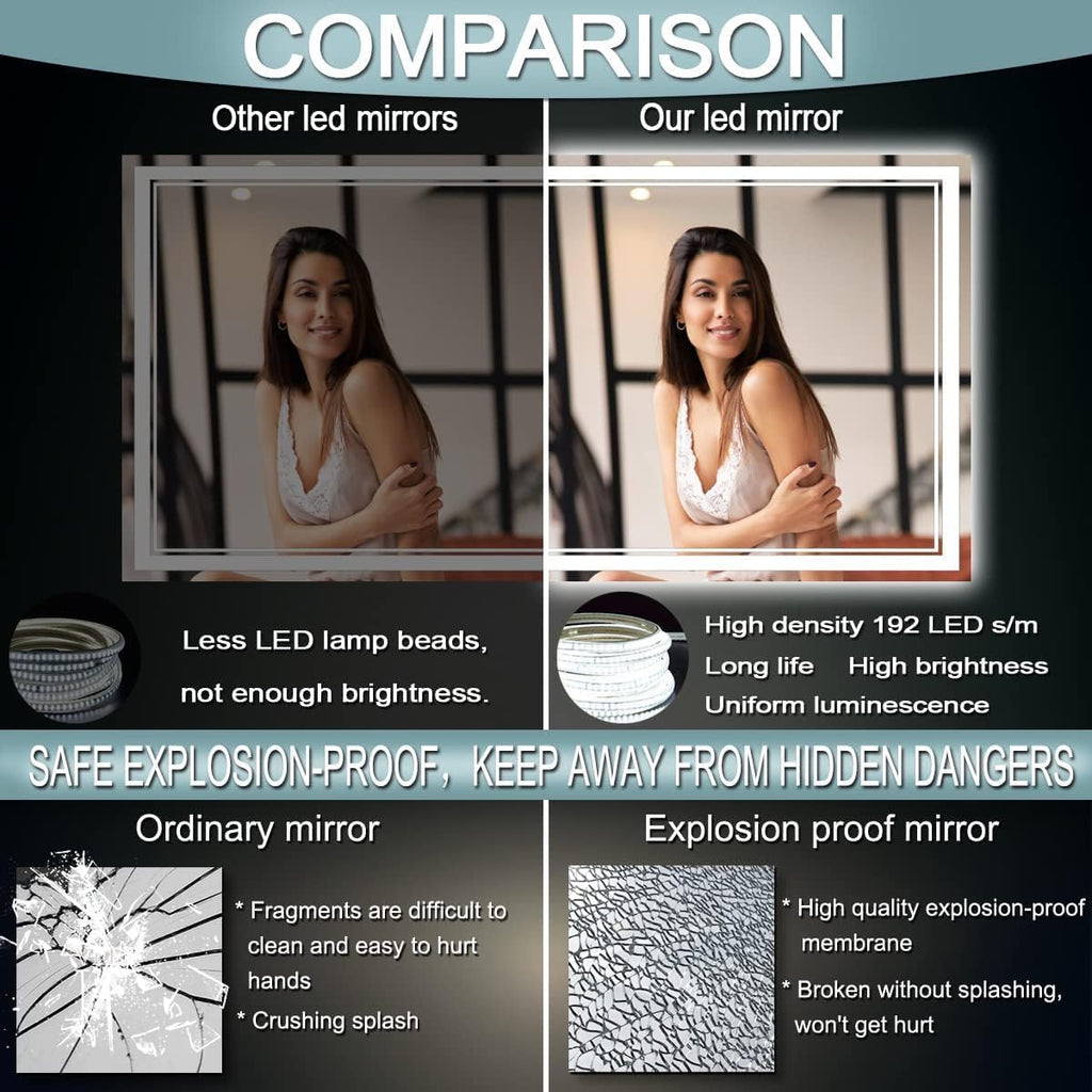 36 x 72 Inch Lighted Vanity Mirror with Lights 3 Color Adjustable Brightness Anti-fog 72 Inch Large LED Bathroom Mirror for Bathroom Wall Horizontal/Vertical Mounted 72" Light up Smart Mirror