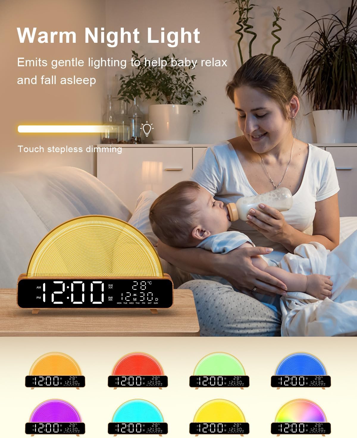 Sunrise Alarm Clock Wake Up Light with Sunrise Simulation White Noise Machine Touch Control Bedside Lamps Colors Atmosphere Lamp 30/60/90 Sleep Timer 13 Nature Sounds