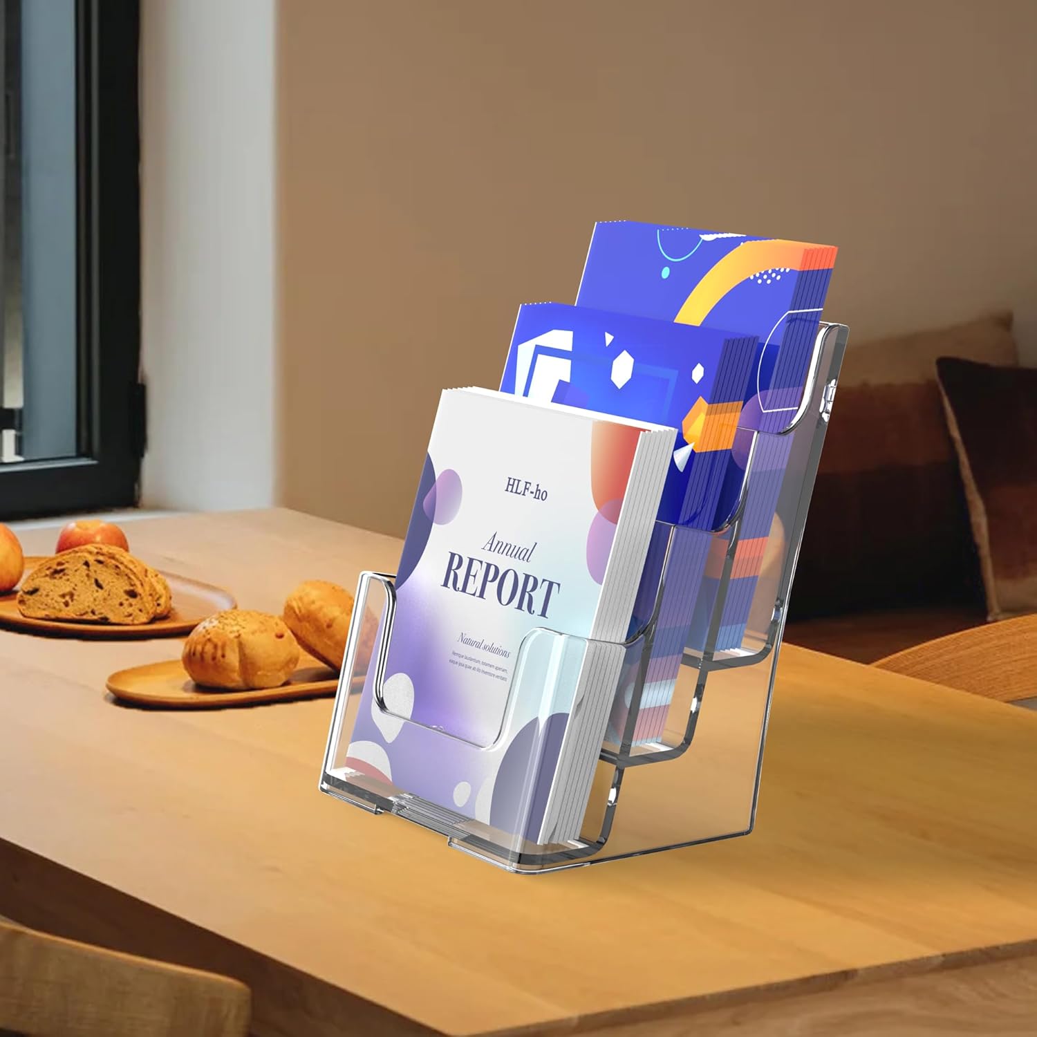 Brochure Holder 6x8 Inch 3 Tier Acrylic Literature Holders Clear Plastic Flyer Display Stand Countertop Use or Wall Mount Pamphlet Holder Organizer for Office, Lobby, Hotel, Trade Show, 1 Pack