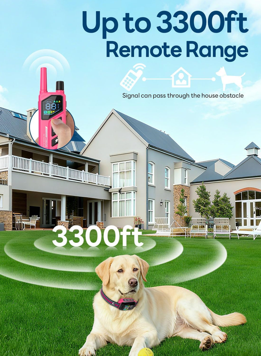 Dog Shock Collar - 3300FT Dog Training Collar with Remote, IPX7 Waterproof Electric Dog Collar with 4 Training Modes, Security Lock, Rechargeable E-Collar for Small Medium Large Dogs (Hot Pink)