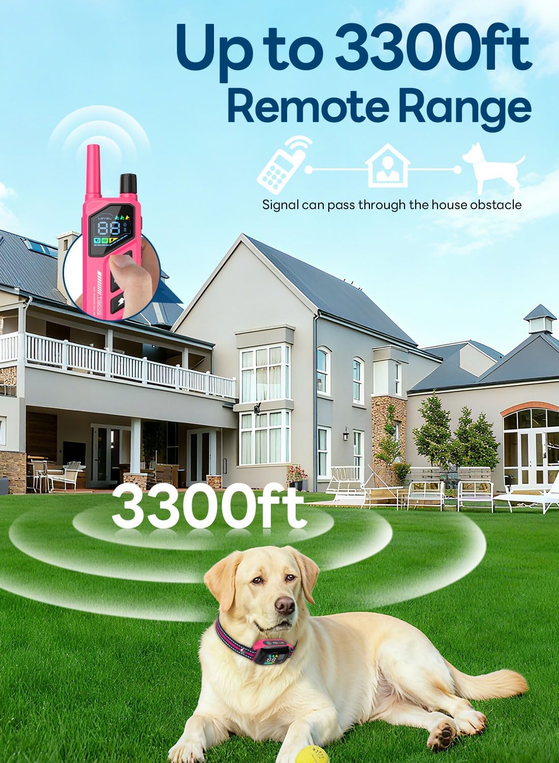 Dog Shock Collar - 3300FT Dog Training Collar with Remote, IPX7 Waterproof Electric Dog Collar with 4 Training Modes, Security Lock, Rechargeable E-Collar for Small Medium Large Dogs (Hot Pink)