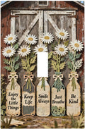 Rustic Daisy Barn Door Flowers 1 Gang Single Toggle Decorative Light Switch Covers Electrical Faceplate Switch Plates for Bathroom Kitchen Home