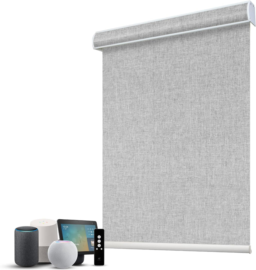 SmartWings Motorized Blinds Dual-Sided Cordless Smart Blackout Shades, Custom Size, Rechargeable Battery, Work with Matter/Apple HomeKit, Alexa, Thread/Zigbee, Remote Optional, Bouvardia Light Grey