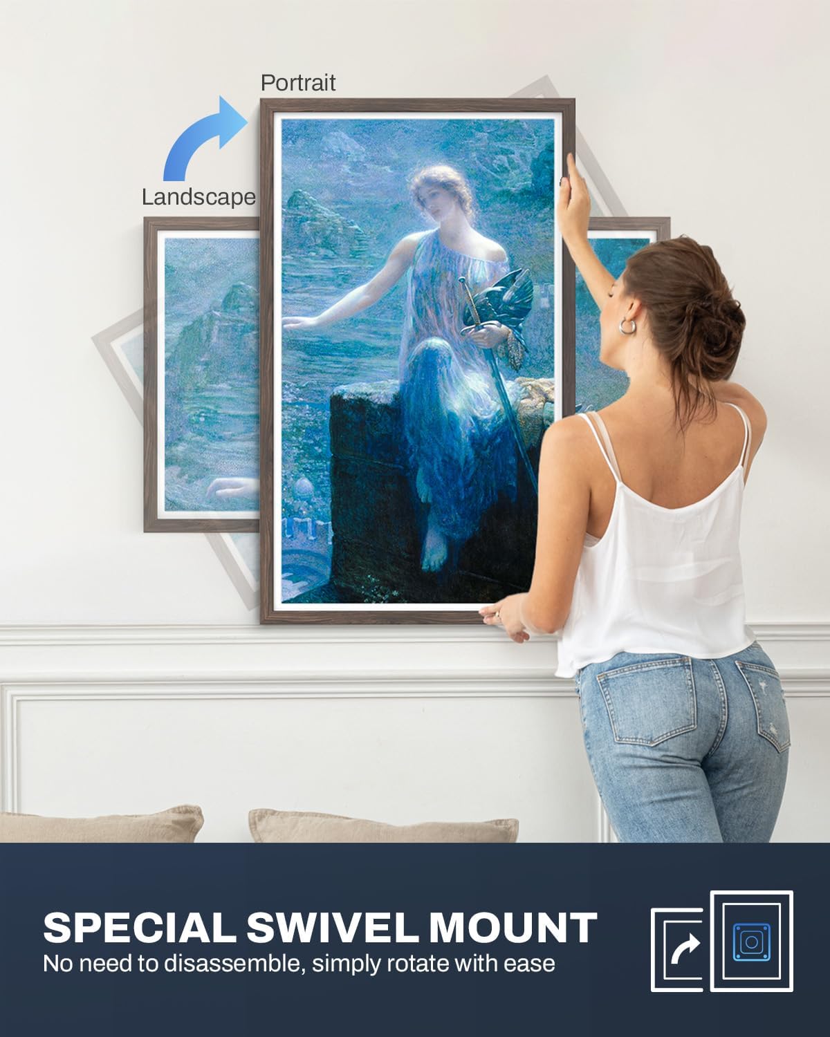 32 Inch FHD Extra Large Digital Picture Frame Touchscreen, 64GB FHD IPS WiFi Digital Photo Frame Remote, Share Photo/Video via Apps, Email, Auto-Rotate, Dark Wood Pattern