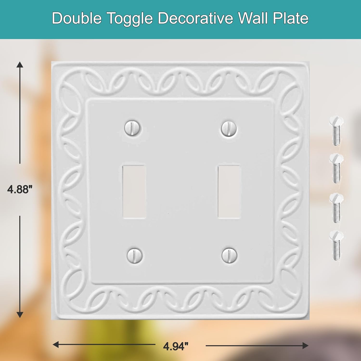 Double Toggle Light Switch Cover NovaBloom Metal Wall Plate, 2-Pack White 2 Gang, Light Switch Cover Decorative Wallplate, Durable
