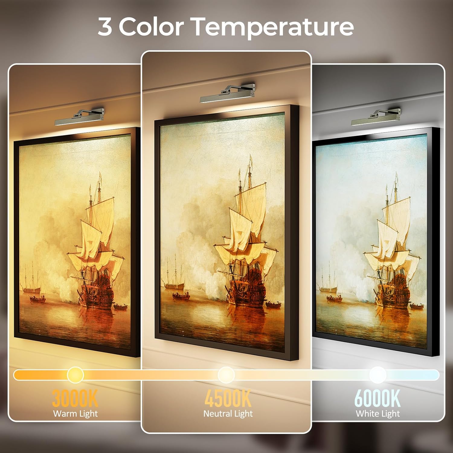 Picture Lights for Wall, Greenish Bronze Battery Operated Picture Light 16in Art Light CCT Dimmable Recharging Battery Wall Light with Remote Control for Living Room Gallery