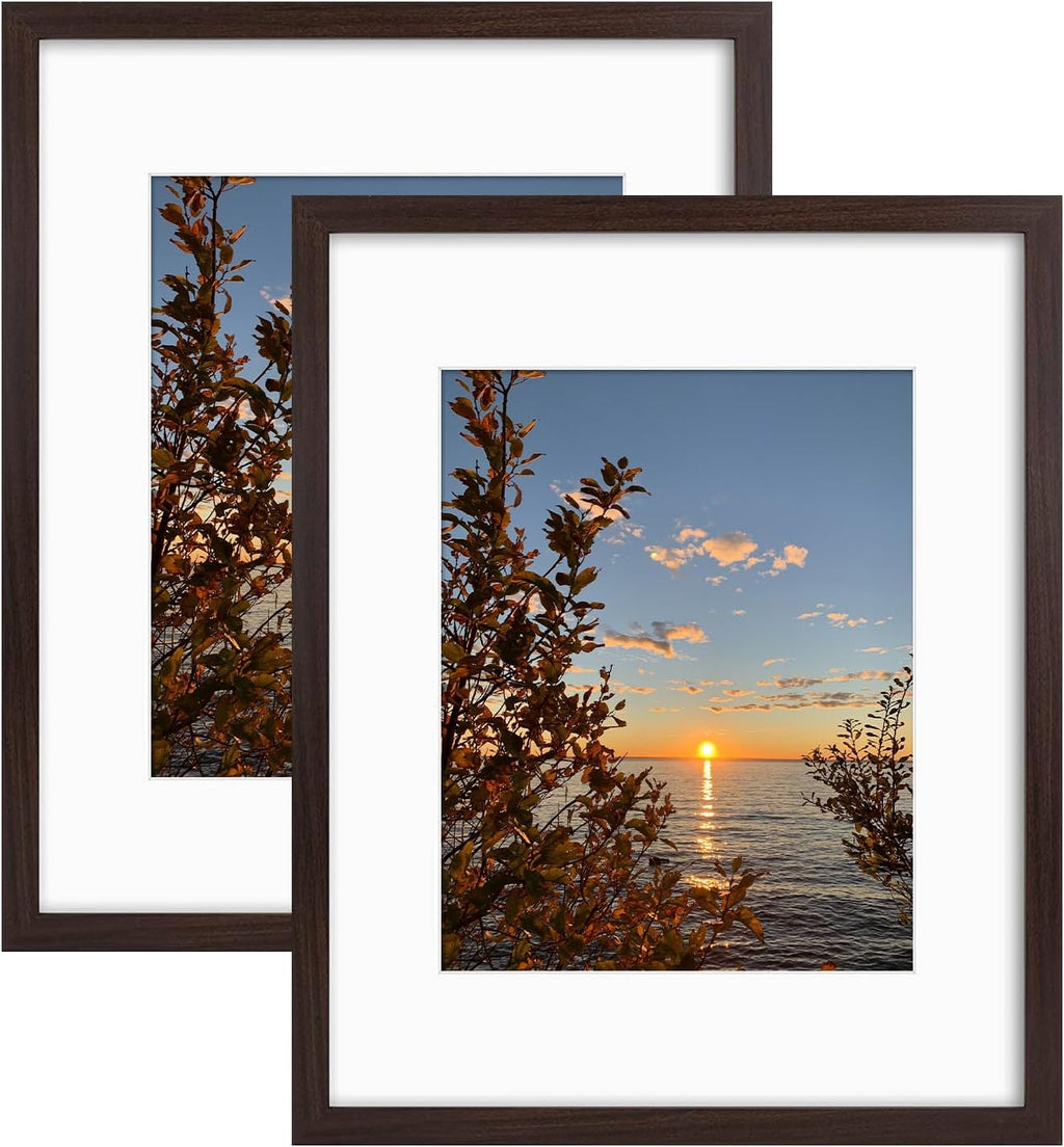 Golden State Art, 16x20 Picture Frames with Mat for 11x14 or 16x20 Picture Collage Gallery Wall Frame with Real Glass, Brown, 2 Pack