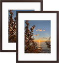 Golden State Art, 16x20 Picture Frames with Mat for 11x14 or 16x20 Picture Collage Gallery Wall Frame with Real Glass, Brown, 2 Pack
