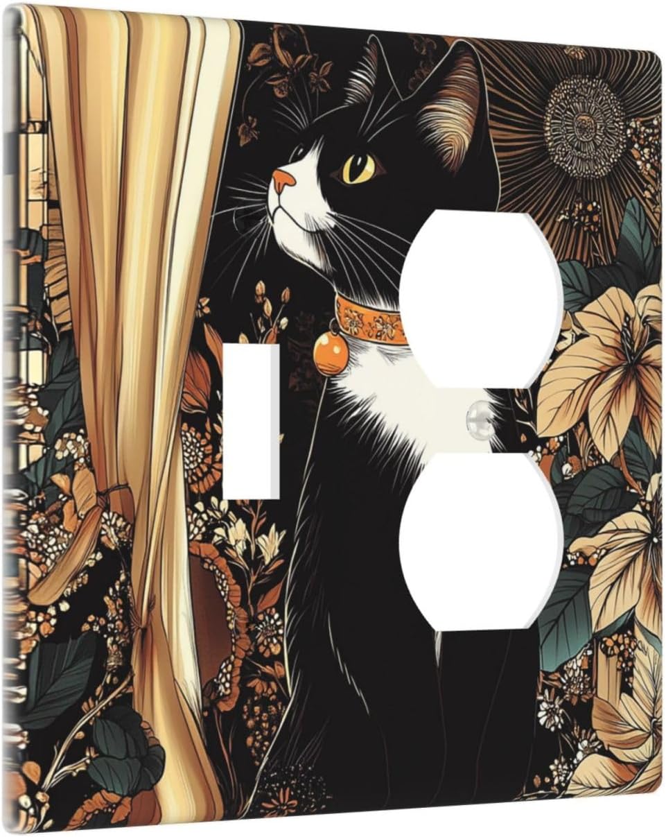 Wallplates Boho Mandala Floral Black Cat Vintage Flower 1 Toggle 1 Duplex Switch Plate Electrical Gfci Faceplate Decorative Light Switch Covers For Farmhouse Home Decor