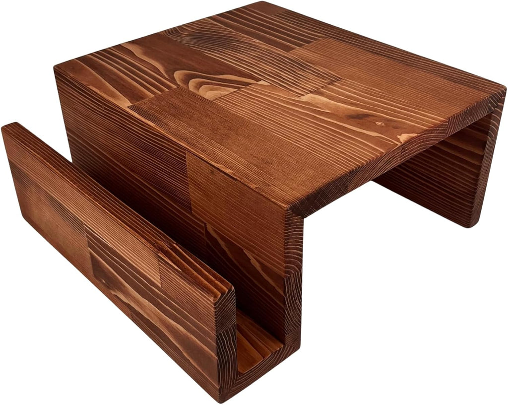 Wooden Couch Arm Tray – Sofa Armrest Table with Book & Magazine Holder, Perfect for Coffee & Remote Control, Solid Wood (Paris)