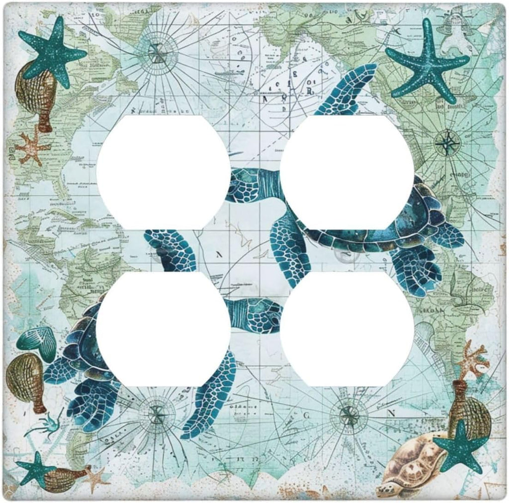 Outlet Covers Nautical Green Sea Turtles Beach Blue Ocean 2 Gang Double Duplex Decorative Light Switch Covers Electrical Wallplates Socket Faceplate For Bathroom Kids Room Decor