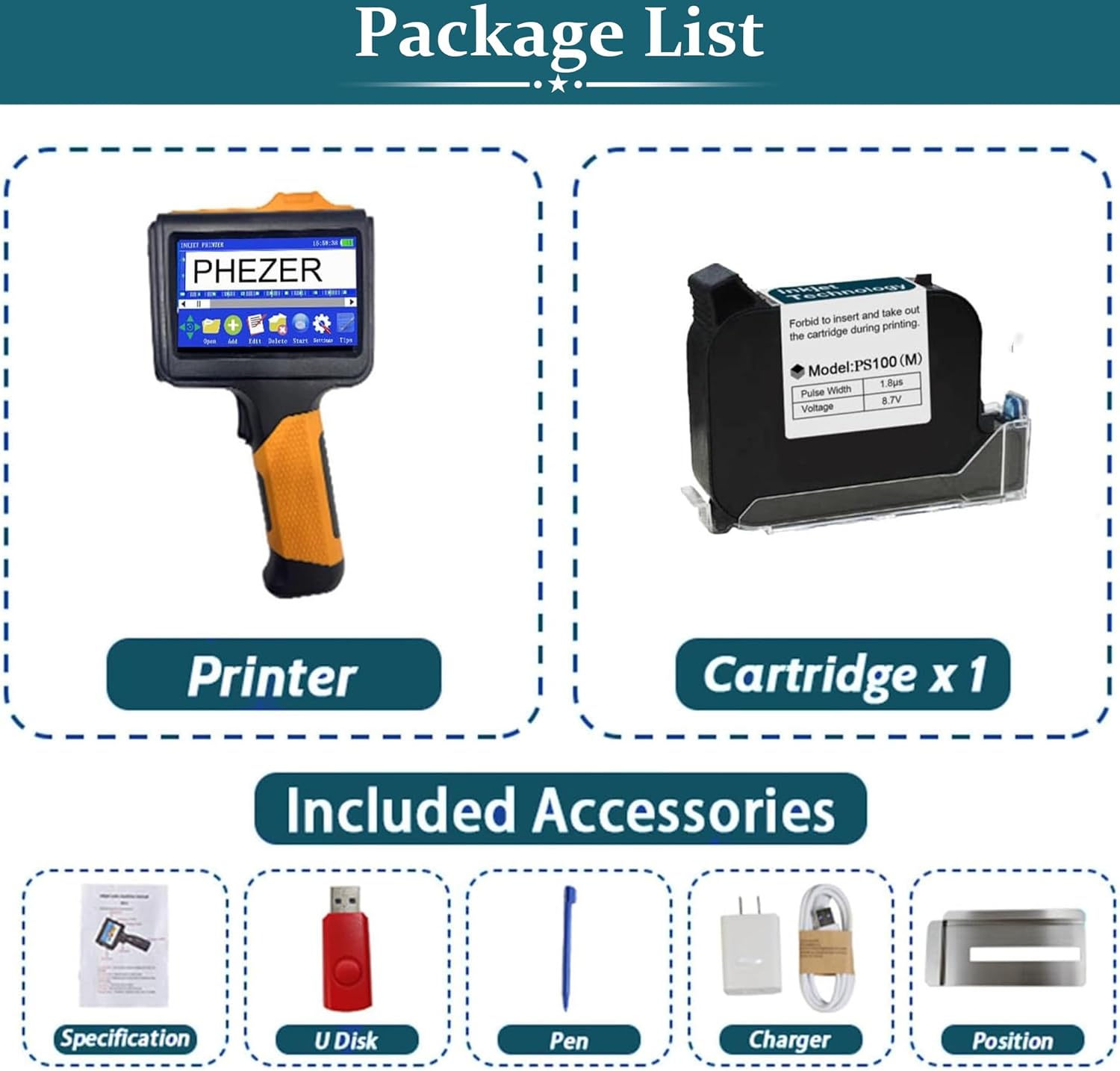 Phezer P19 Handheld Inkjet Printer for Any Surface, Portable 360° All-Round Coding Machine Print Height 2-12.7mm for Date/Time/Barcode/QR Code/Logo, with Cartridge(Anti-Slip Handle, Upgrade Version)