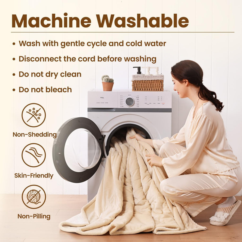 Bearhug Electric Blanket King Size 100" x 90", Dual Controller Heated Blanket Beige, Velvet & Sherpa, 10-Heat Levels & 1-12H Auto Off, 5 Year Warranty, Over-Heat Protect, ETL, Machine Washable