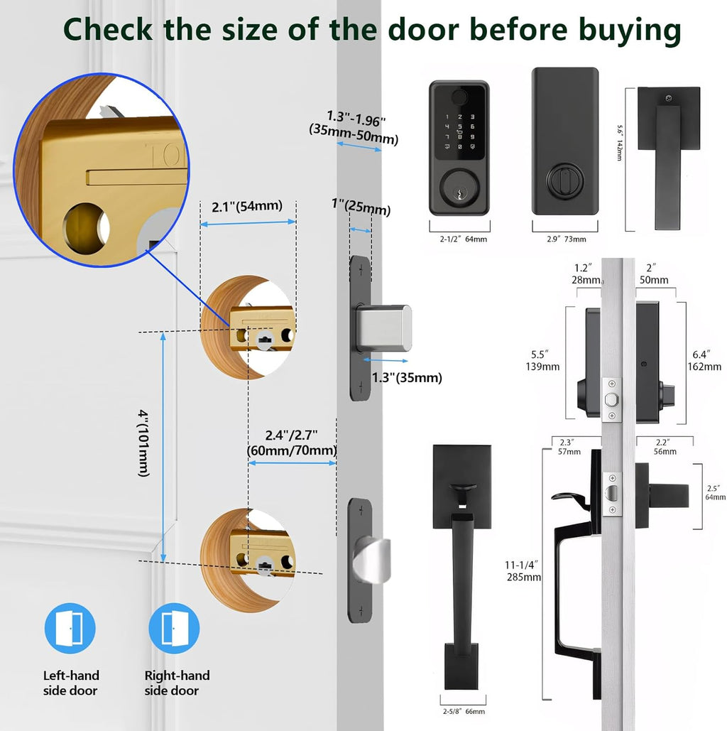 Smart Front Door Lock Handle Set, Keypad Door Lock with Handles, Fingerprint Keyless Entry Smart Locks Handle Kit, Electronic Smart Deadbolt with Auto Lock, Code, APP for Home, Apartment