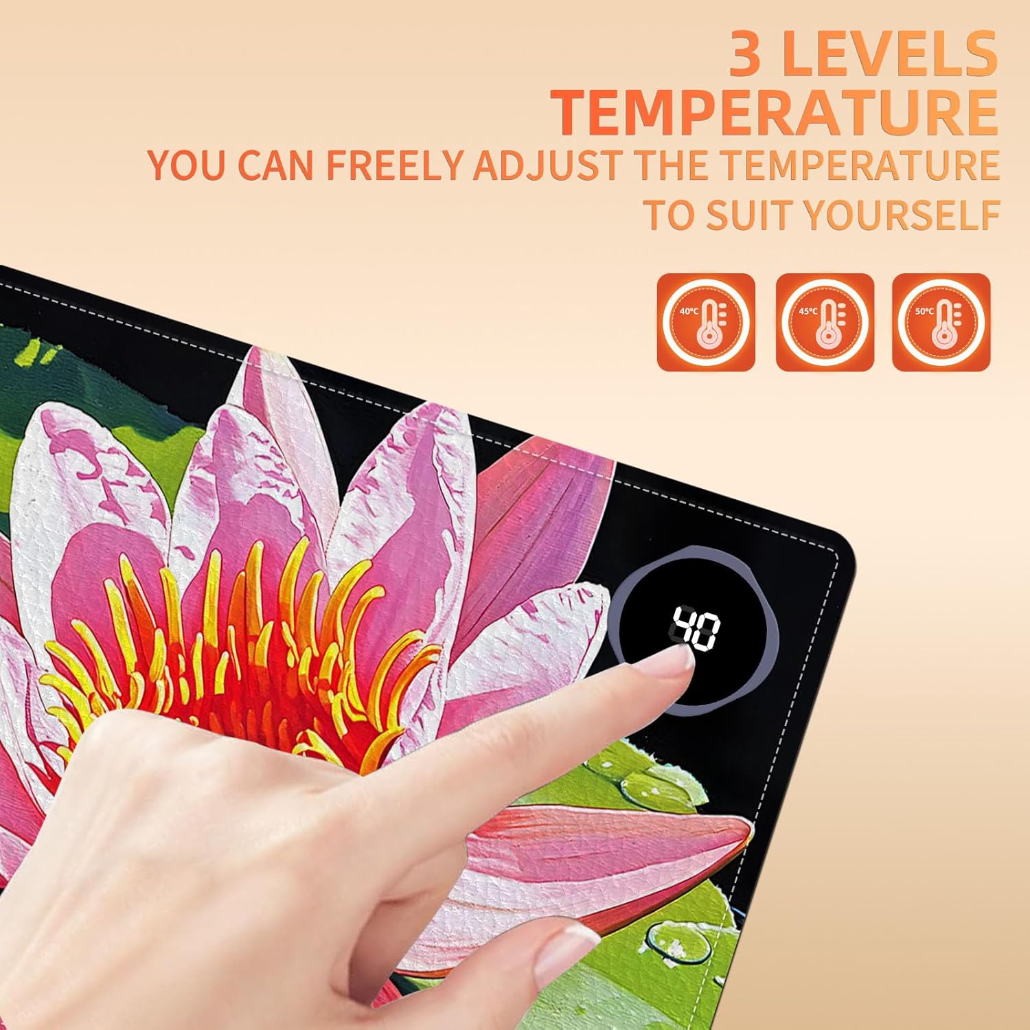 Heated Mouse Pad, Warm Desk Pad, Keyboard Mat 31.5 x 13 Inch Large Size Intelligent Fast Heating, 3 Speed Adjustable, Timed Auto Power Off for Game Office Home,Lotus Flower