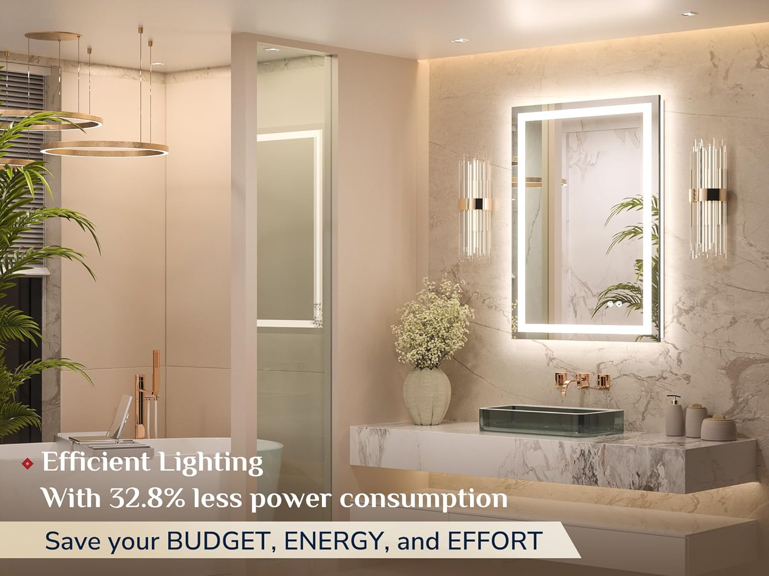Keonjinn 24" x 36" Lighted Mirror for Bathroom Wall, LED Mirror with Frontlit & Backlit, Dimmable 3-Color Lights, HD Tempered Glass, UL-Listed LED Driver