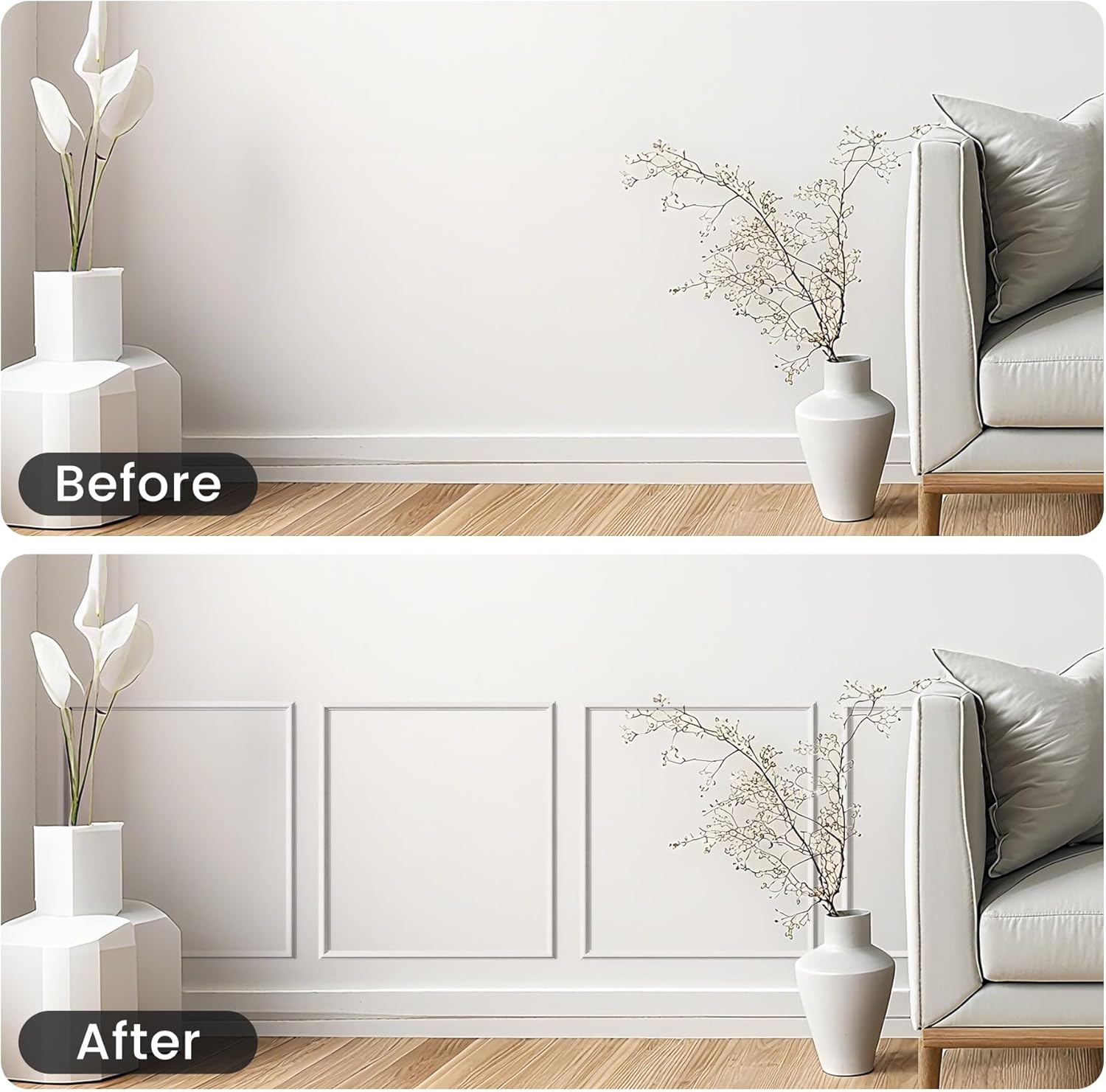 Peel and Stick Wainscoting Panels Kit, 3 Sets 16''x20'' Premade Wall Molding Peel and Stick Panels for Interior Wall Trim, Easy DIY Wainscoting Panels Peel and Stick Decor