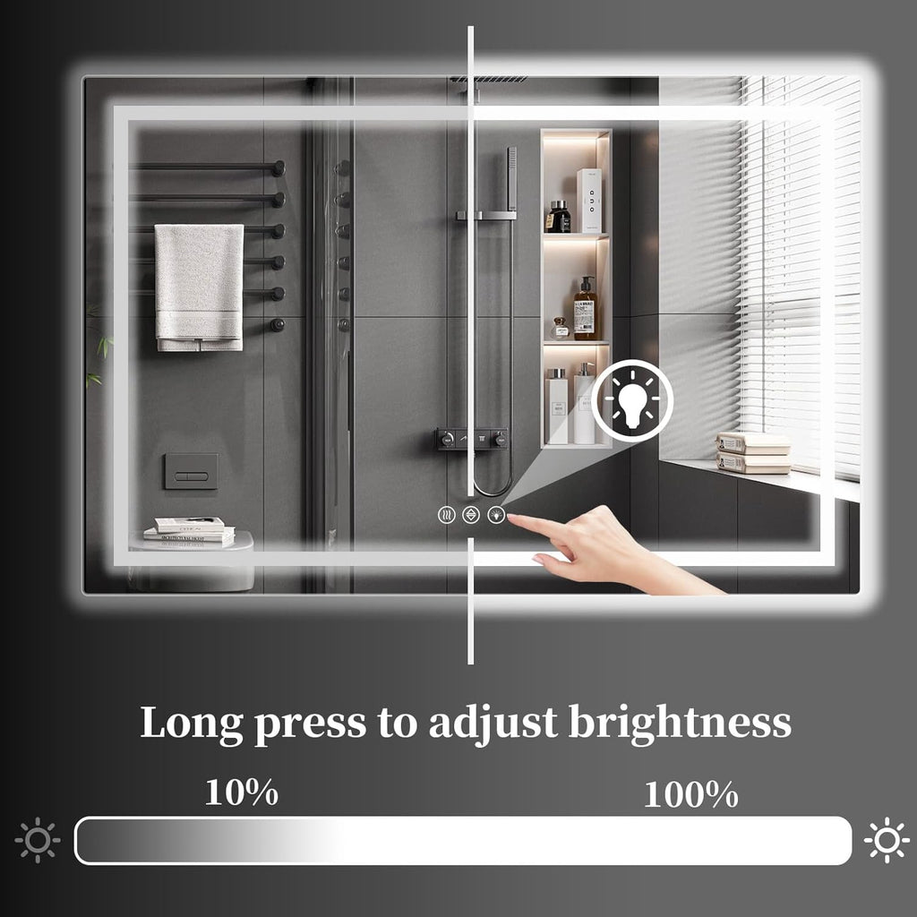 Koonmi 30x60 LED Bathroom Mirror, Backlit + Front Lit, LED Bathroom Mirror with Lights for Wall, 3 Colors, Anti-Fog, Dimmable Brightness, Memory Function, Tempered Glass