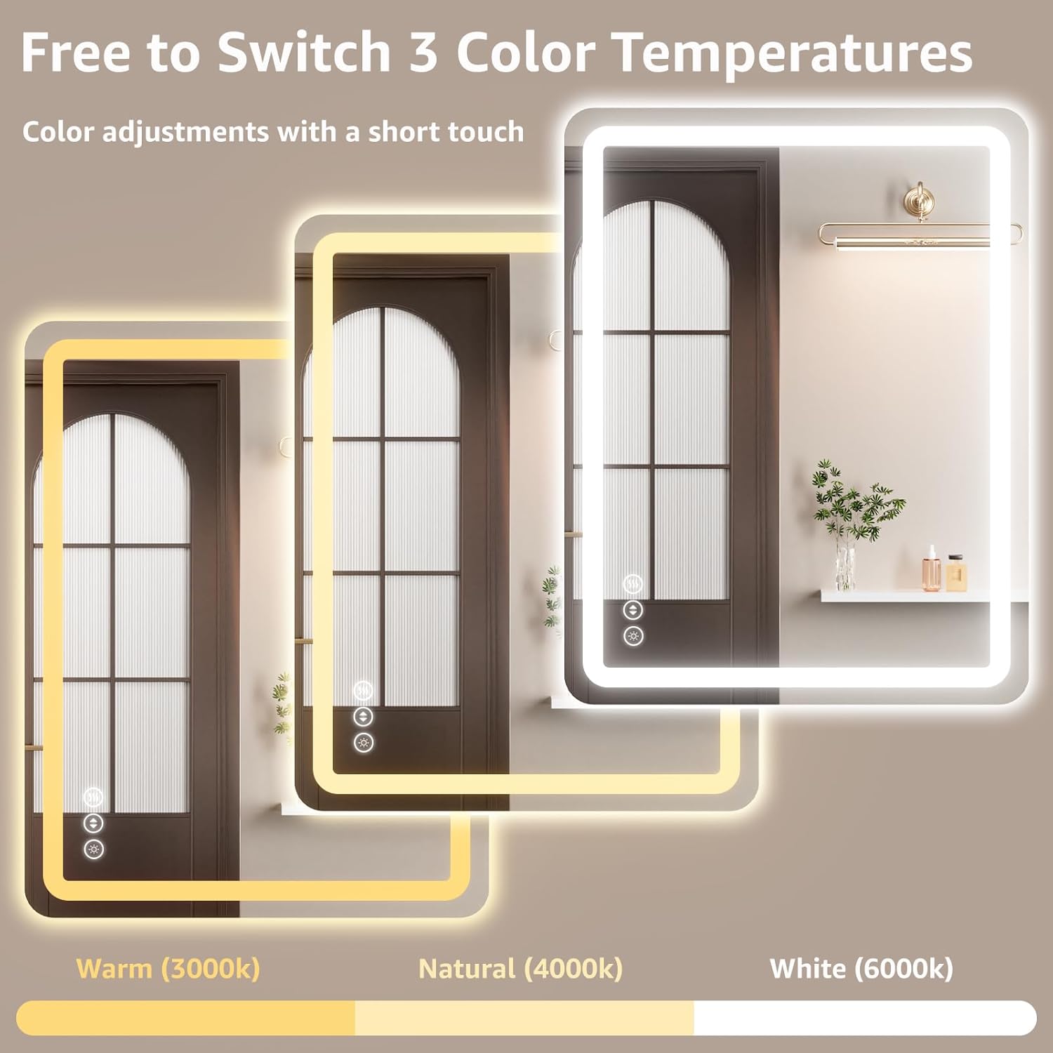 40" x 36" Led Bathroom Mirror with Lights, Anti-Fog & Tri-Color Lighting - Wall Mounted Shaving Mirror with Touch Sensor, Waterproof & Smart LED Vanity Mirror,Tempered Glass, Dimmable Smart Mirror