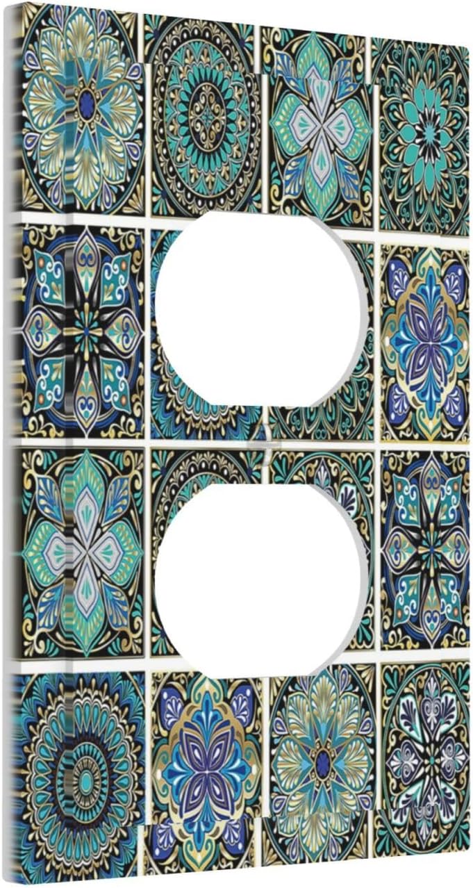 Outlet Covers Mandala Decorative Rustic Vintage Turquoise Pattern 1 Gang Duplex Wall Plate Decorative Switch Plates Electrical Receptacle Faceplate Light Switch Cover for Bedroom Bathroom