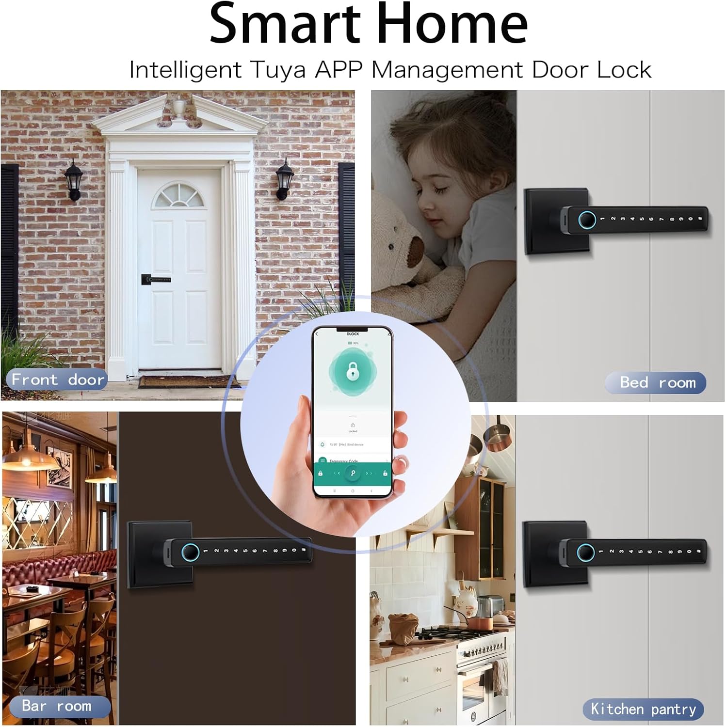 MINIA Keyless Entry Door Lock with Handle,Digital Door Knob,Smart Door Locks,Fingerprint Door Lock for Bedroom,Office and Hotel,Black Door Knobs