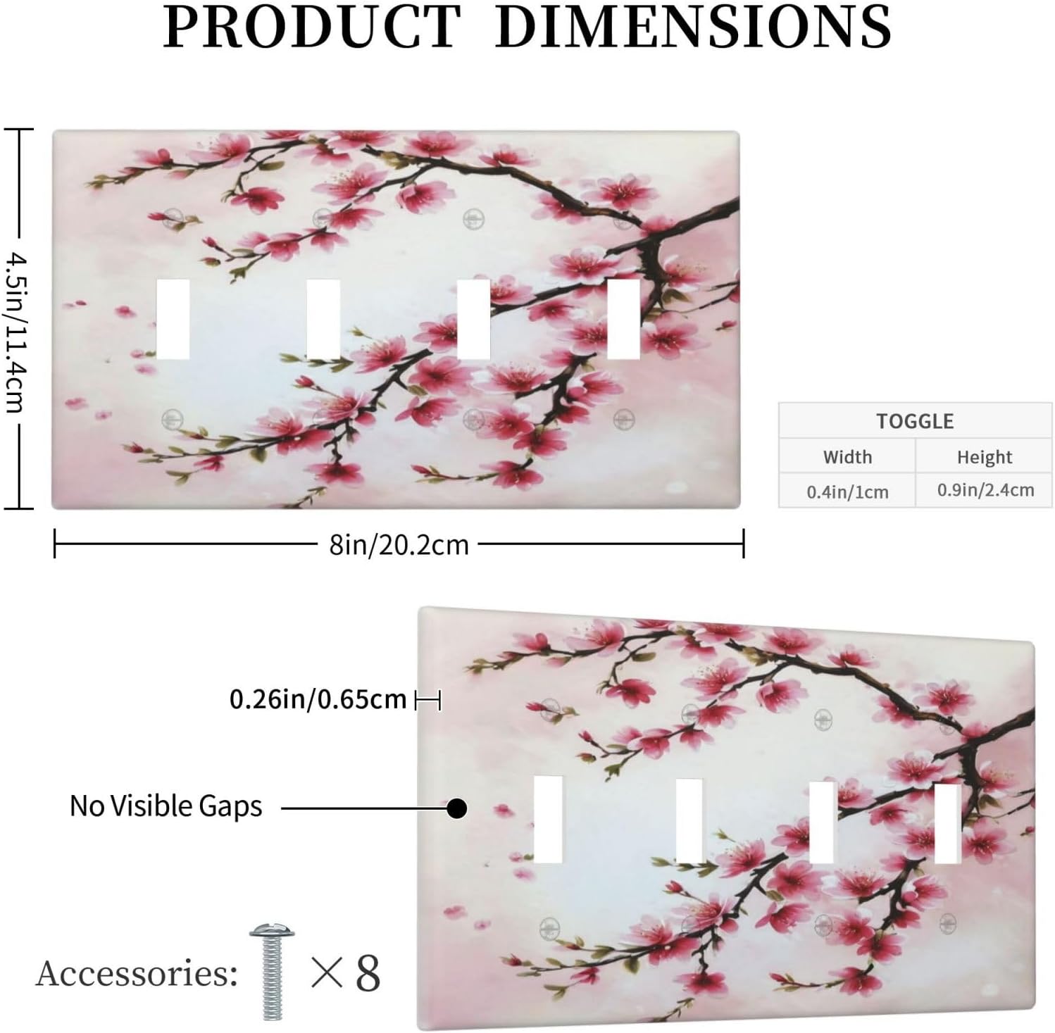 Branch with Pink Flowers Light Switch Covers Quad Toggle 4 Gang Wall Plate Decorative Switchplate Electrical Faceplate for Farmhouse Bathroom Living Decor