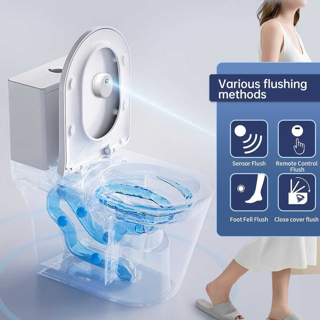 KERDE Touchless Toilet Flusher Kit – Motion Sensor Flush Valve with Wireless Button, Battery Powered, Compatible with Chain Pull Lever Toilets, Remote Flush for Home & Commercial Bathrooms