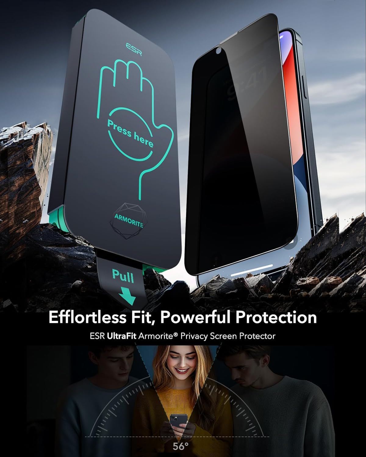 ESR 3 Pack 9H+ Glass for iPhone 13 Pro Max/iPhone 14 Plus Privacy Screen Protector, [Military Grade Shatterproof & Longest Durable] Armorite Anti-spy Tempered Glass with UltraFit Tray