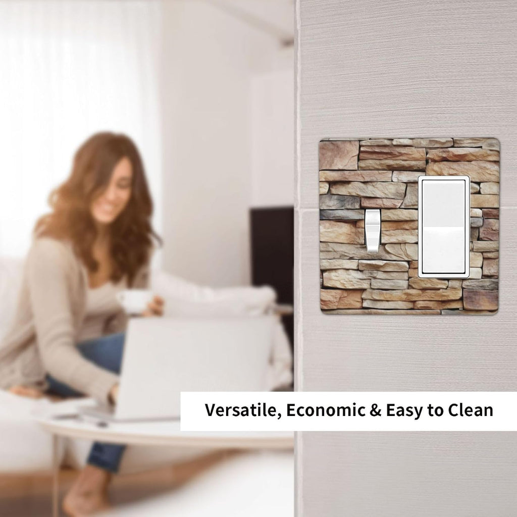 Outlet Covers Stone Textured Brown Brick Natural Stone 1 Toggle 1 Rocker Combination Decorative Wall Plate Electrical Switch Plates Light Switch Cover Plate For Farmhouse Cabin Decor