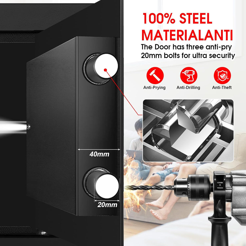 1.8 Cuft Small Fireproof Safe for Home Use, Safe Box Fireproof Waterproof with Programmable Keypad, Spare Keys and Removable Shelf, Digital Home Security Safety Box for Money Documents Medicines
