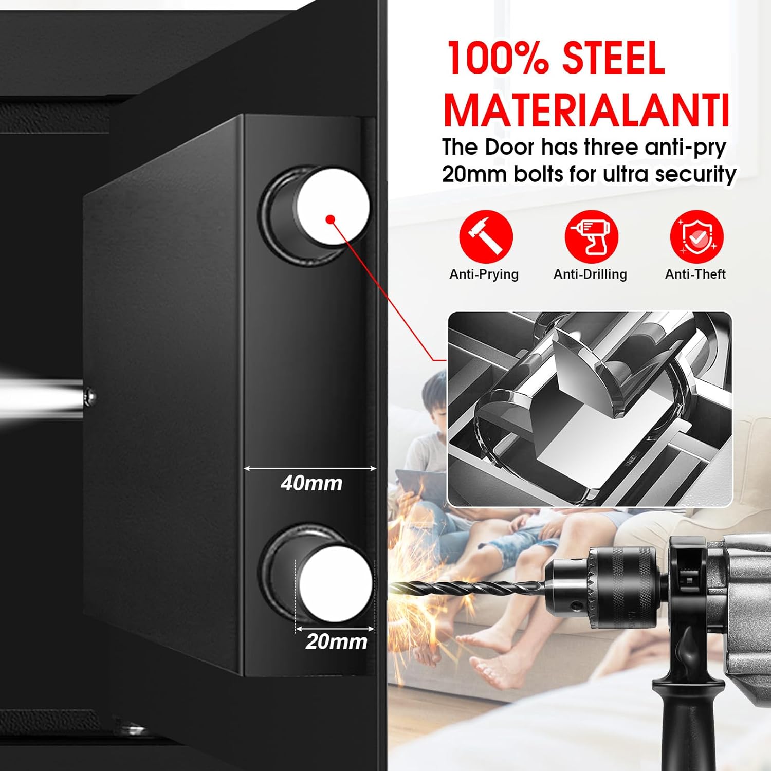 1.8 Cuft Small Fireproof Safe for Home Use, Safe Box Fireproof Waterproof with Programmable Keypad, Spare Keys and Removable Shelf, Digital Home Security Safety Box for Money Documents Medicines