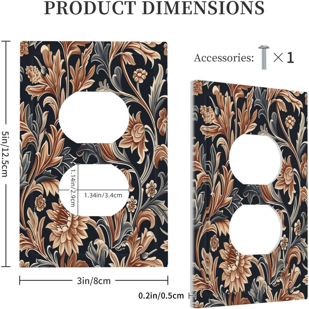 Outlet Covers Vintage Grey Plant Leaves Brown Flowers 1 Gang Duplex Wall Plate Decorative Switch Plates Electrical Receptacle Faceplate Light Switch Cover for Bedroom Home Decor