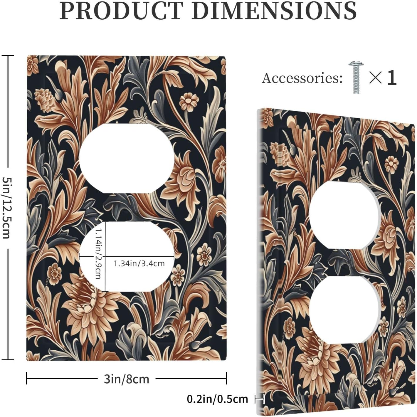 Outlet Covers Vintage Grey Plant Leaves Brown Flowers 1 Gang Duplex Wall Plate Decorative Switch Plates Electrical Receptacle Faceplate Light Switch Cover for Bedroom Home Decor