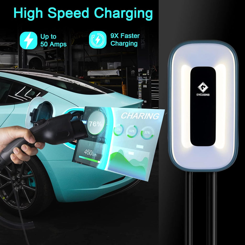 EV Charger Level 2，50 Amp, 240V Level 2 Charger,Indoor/Outdoor EVSE, 25Ft,WiFi/APP/RFID Card