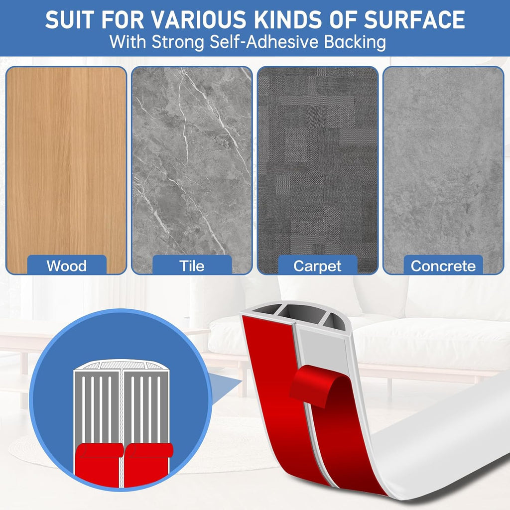 Floor Cord Cover Self Adhesive Cord Hider Floor Extension Cord Covers for Floor Power Cord Protector Cable Management Prevent Cable Trips Cable Cavity 0.47" W x 0.27" H (White, 20Ft)