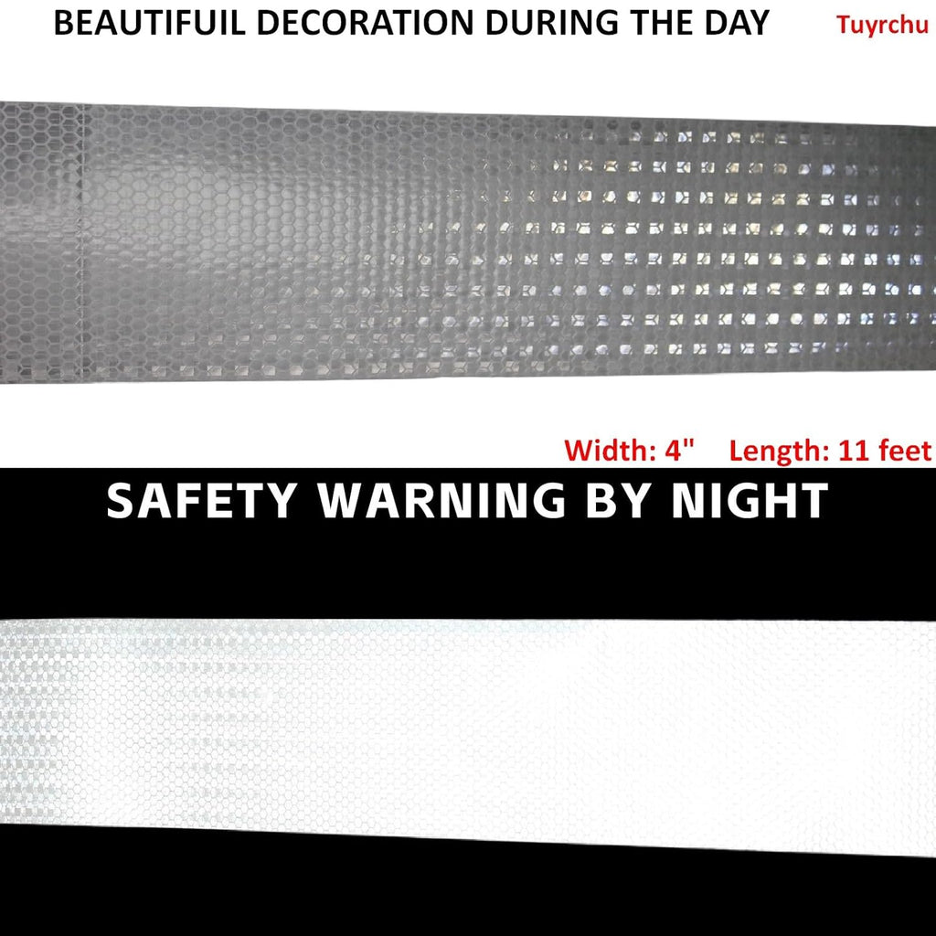 White Reflective Tape Outdoor Waterproof 4 inch, High Visibility Warning Industrial Marking Tape,Safety Stickers (11 feet)