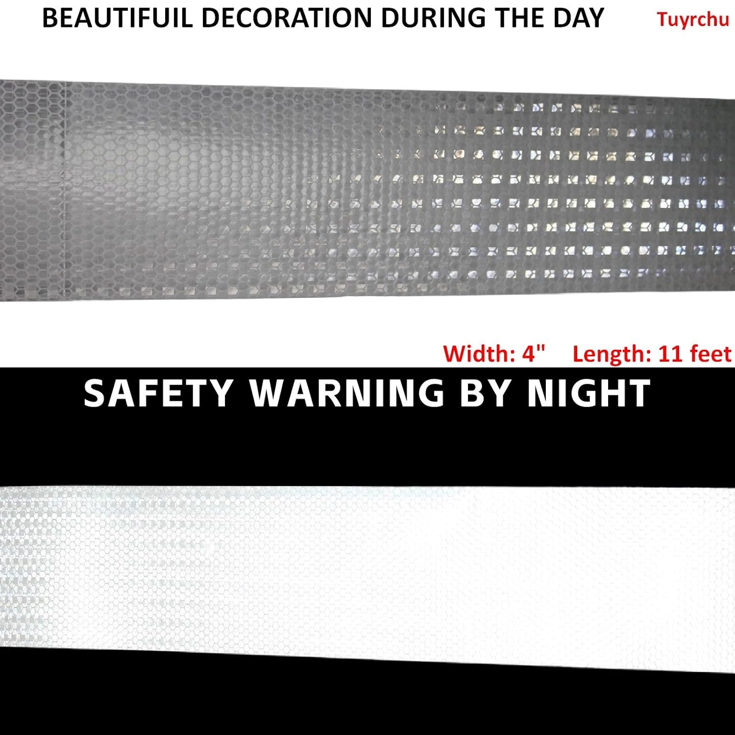 White Reflective Tape Outdoor Waterproof 4 inch, High Visibility Warning Industrial Marking Tape,Safety Stickers (11 feet)