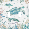 Sea Turtle Ocean Starfish Fish Coral Pearl Decorative Switch Plates 2 Gang Double Toggle Outlet Light Switch Cover Wall Plate Electrical Faceplate for Bathroom Kids Room Decor