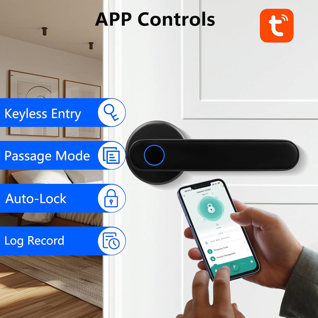 Fingerprint Smart Door Lock, Biometric Door Lock with App for Bedroom, Home, Apartment, Hotel (Black)