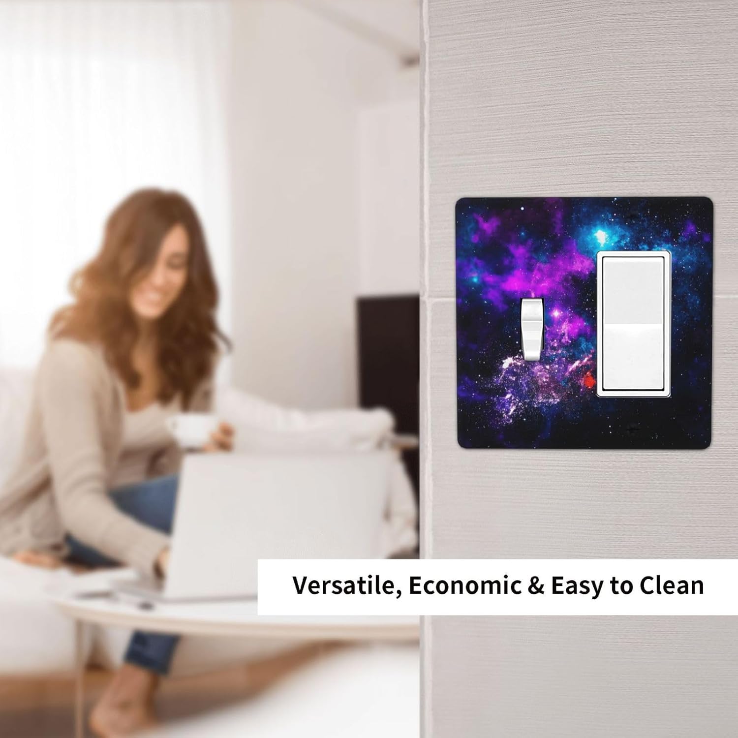 Outer Space Colorful Starry Sky Galaxy Planet Outlet Covers 1 Toggle 1 Rocker Combination Decorative Wall Plate Electrical Switch Plates Light Switch Cover Plate for Bed Room Living Room Decor