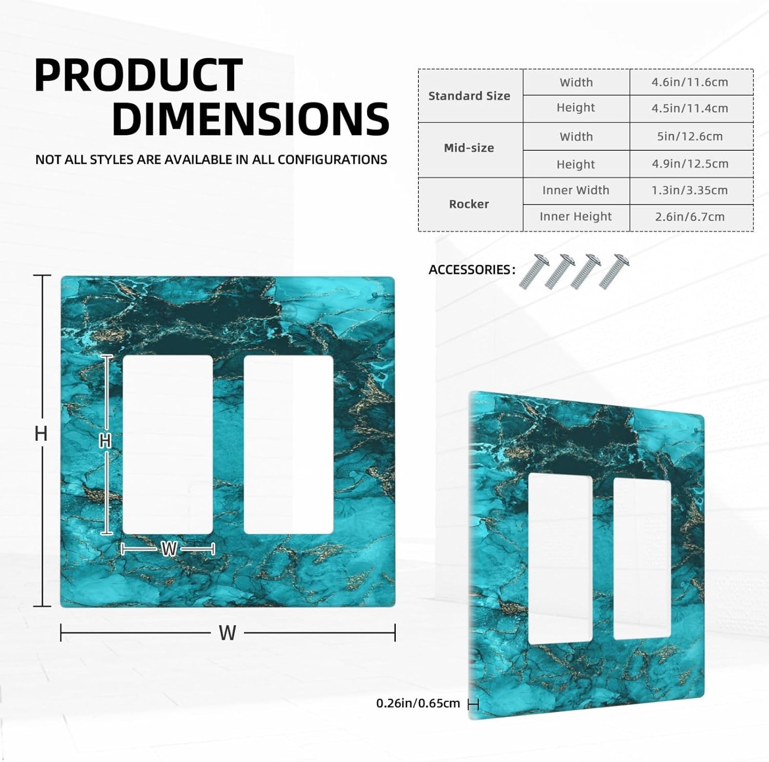 Decorative Outlet Covers Modern Abstract Turquoise Blue Marble 2 Gang Wall Plate Double Rocker Light Switch Cover Double Switch Plate Cover for Bathroom Home Decor（2 Pack）