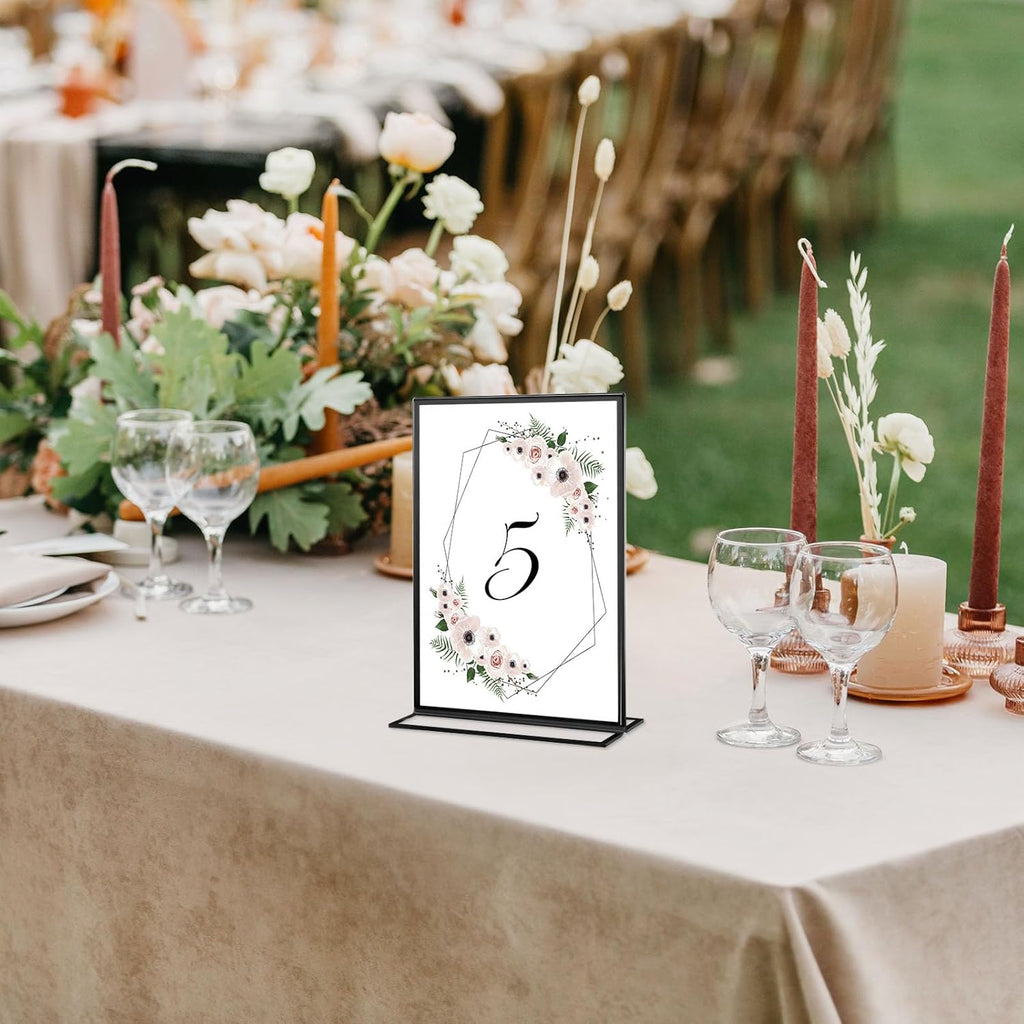 10 Pack 5x7 Acrylic Sign Holders, Double Sided Vertical Stand Clear Picture Frames, Wedding Table Numbers Frames for Party, Restaurant Signs and Office Photos, Black